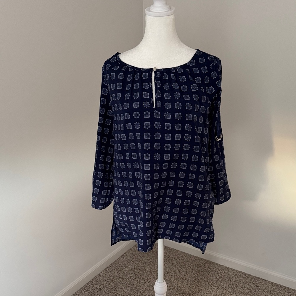 Michael Kors Navy Geometric Blouse